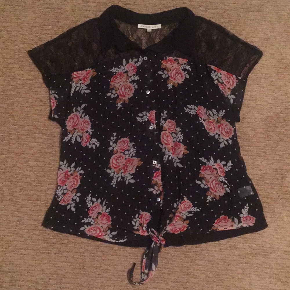Daniel Rainn lace and rose print blouse